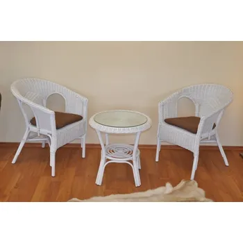 Axin Trading s.r.o. Ratanová sedací souprava Fabion bílá polstry hnědý melír