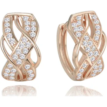 Módní doplněk Luxusní Rosegold stříbrné náušnice kroužky s bílými zirkony