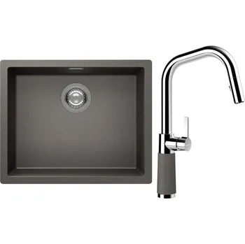 Kuchyňský dřez Set Schock S14-9 (dřez Kaia N-100L Silverstone + baterie SC-530.120 Silverstone)