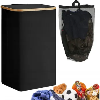 Koš na prádlo Koš na prádlo ČERNÝ VELKÝ KOŠ na špinavé prádlo s Víkem 100L úzký