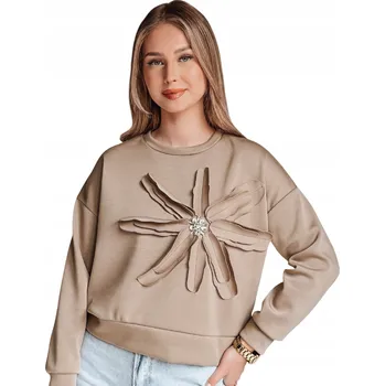 Dámská mikina Mikina dámská oversize s ozdobnou 3D květinou béžová BY1386