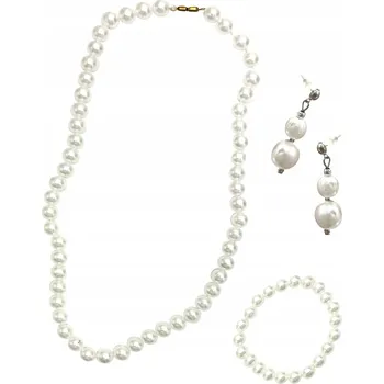 Náhrdelník Bílá sada: Náhrdelník, Náušnice a Náramek z korálků