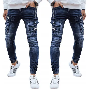 Pánské kalhoty PÁNSKÉ JEANS KALHOTY KAPSÁČE JOGGERY MODRÉ ux4329 - 30