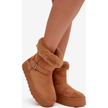 Dívčí sněhule Dámské sněhule na platformě s přezkou a kožíškem Jesella – camel Velikost: 36