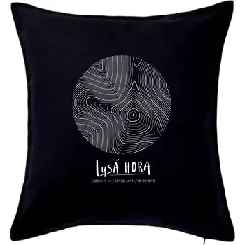 Polštář Lysá hora - vrstevnice v kruhu - Polštář 50x50 - 50x50 - Pouze potah ( Černá )