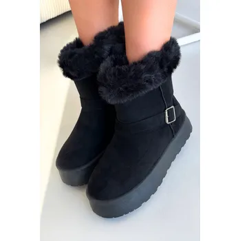 Dívčí sněhule Dámské sněhule na platformě s přezkou a umělým kožešinou Czarne Jesella 40