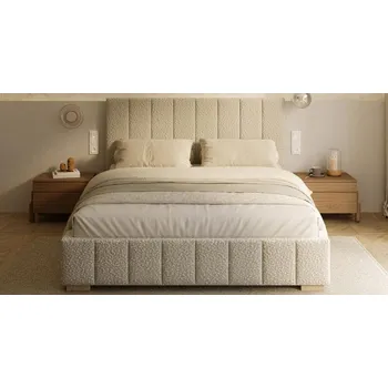 Postel Čalouněná postel AUSTIN 90x200cm Béžová Boucle s úložným prostorem kovový rošt
