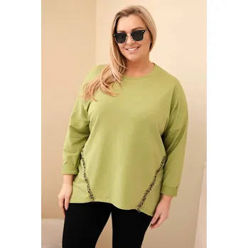 Dámská halenka Dámská blůza Plus Size bavlněná s ohrnutým rukávem a lampasem v leopardím vzoru olivová UNI