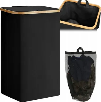 Koš na prádlo KOŠ NA PRÁDLO ČERNÝ s víkem, vakem a úchyty do koupelny 100L