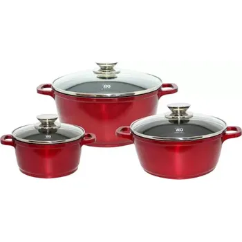 Hrnec ELO RUBINO sada hrnců 3 ks titan rubínově červená, skleněné poklice indukce
