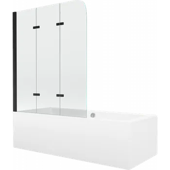 Vana Mexen Cube obdélníková vana 180 x 80 cm s obkladem a třídílnou zástěnou 120 cm, průhledná, černá - 550518080X9012037000 Vany se zástěnou
