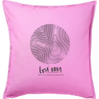 Polštář Lysá hora - vrstevnice v kruhu - Polštář 50x50 - 50x50 - Pouze potah ( Růžová )