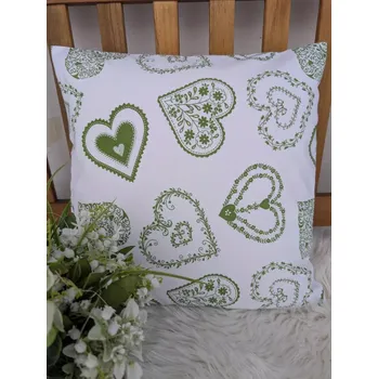 Povlak na polštářek Povlak na polštář 40 x 40 cm – zelená srdce malovaná na bílé