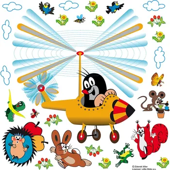 Samolepící dekorace Dětská samolepka na zeď - Krtek a letadlo - 30x30 cm