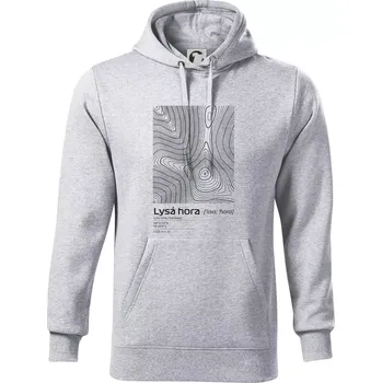 Pánská mikina Lysá hora - vrstevnice v obdélníku - Mikina pánská Cape s kapucí - 5XL ( Světlešedý Melír )