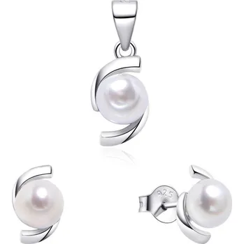 Souprava šperků Stříbrná sada šperků s pravou perlou SP000120 (přívěsek, náušnice) Moiss