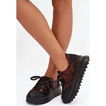 Dámské tenisky Kožené dámské tenisky na platformě Maciejka 06562-25 čokoládové 37