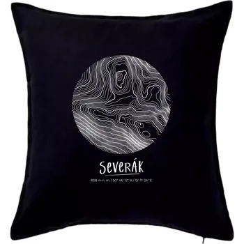 Polštář Severák - vrstevnice v kruhu - Polštář 50x50 - 50x50 - Pouze potah ( Černá )