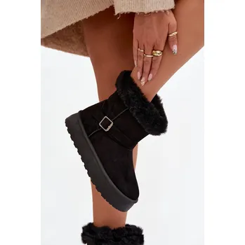 Dívčí sněhule Dámské sněhule na platformě s přezkou a kožíškem Jesella – černé Velikost: 37