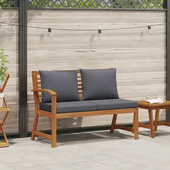 Zahradní lavice Zahradní lavice, 114,5 cm, tmavě šedé polštáře, akáciové dřevo