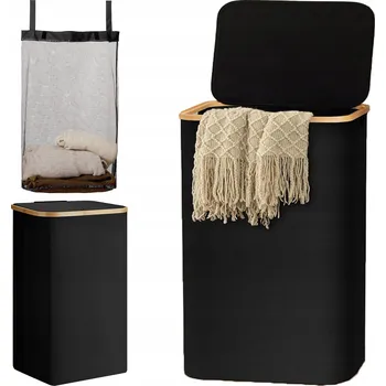 Koš na prádlo KOŠ NA PRÁDLO ČERNÝ s víkem, vak 100L, úchyty do koupelny