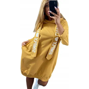 Dámské šaty V590 ŽLUTÁ ŠATY S KAPUCÍ vel. (5XL)