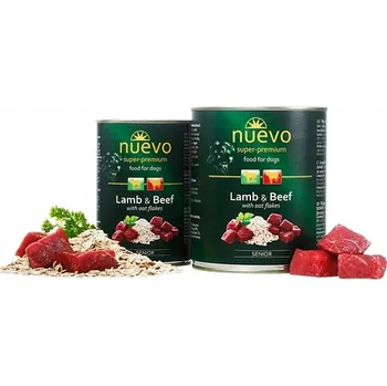 Krmivo pro psa Nuevo Super Premium konzerva Vlhké krmivo pro psy Jehněčí a Hovězí 800g