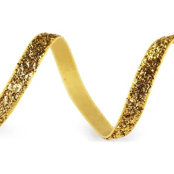 Stuha Sametová lurexová stuha šíře 6 mm, střední, 3 zlatá
