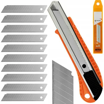 Pracovní nůž EKONOMICKÁ SADA NŮŽ S VYSOUVACÍ ČEPELÍ + 10 NÁHRADNÍCH ČEPELÍ 18MM TECHREBAL