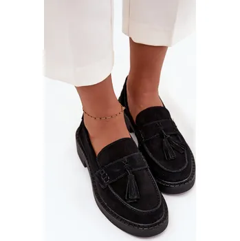 Dámské mokasíny Semišové dámské mokasíny s třásněmi D&A – černé Velikost: 38