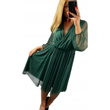 Dámské šaty V615 ELEGANTNÍ ŠATY SÍŤOVINA ZELENÁ vel. 44 (2XL)