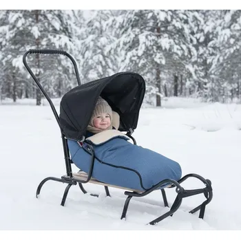 Sáně Dětské kovové sáňky s opěradlem a fusakem 94 cm jeans/melanž