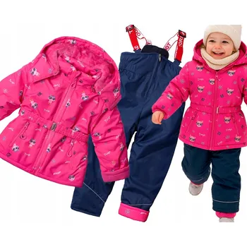 dívčí zimní kombinéza Dvoudílná zimní kombinéza fuchsiově-granátová kožíšek SOVY 3/4 98/104