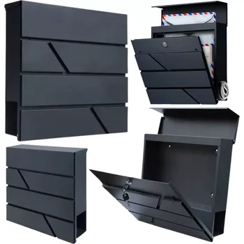 Poštovní schránka Velká antracitová poštovní schránka na dopisy a noviny A4 37 × 37 × 11 cm