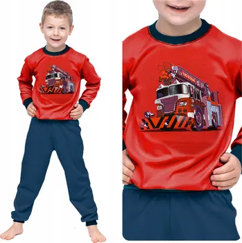 DĚTSKÉ PYŽAMO PRO CHLAPCE HASIČI BAVLNĚNÉ DLOUHÝ RUKÁV TEPLÉ VEL. 92