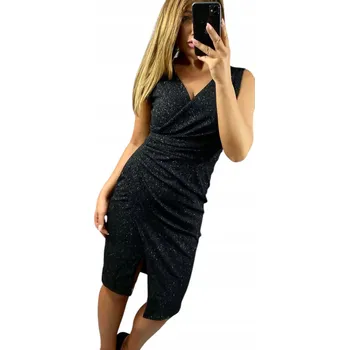 Dámské šaty V683 ŠATY BEZ RUKÁVŮ LESKLÁ ČERNÁ vel. 46 (3XL)