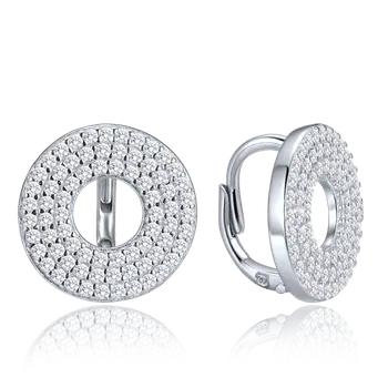 Módní doplněk MINET Luxusní kruhové stříbrné náušnice s bílými zirkony JMAS0314SE00