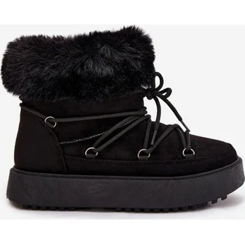 Dívčí sněhule Dámské sněhule s kožíškem a šněrováním Sarivie – černé Velikost: 38
