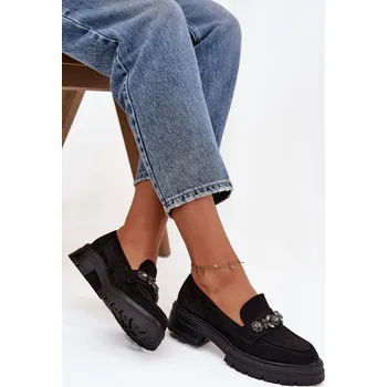 Dámské mokasíny Dámské mokasíny z eko semiše s krystalky Lavisse – černé Velikost: 39