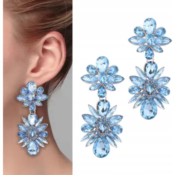 Náušnice Velké zlaté Náušnice BABY BLUE modré elegantní zirkony s krystaly