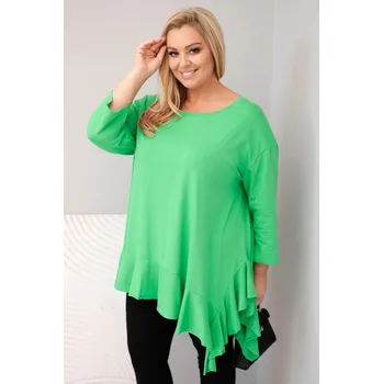 Dámská halenka Dámská blůza Plus Size s bavlnou, volánem a ohrnutým rukávem světle zelená UNI