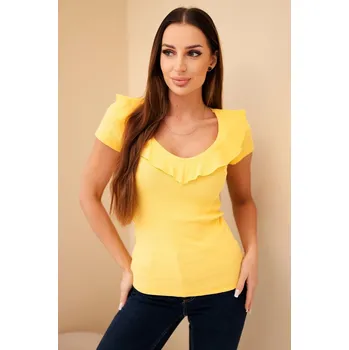 Dámská halenka Dámská pruhovaná blůza s volánkem u výstřihu žlutá UNI