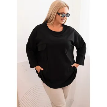 Dámská halenka Dámská blůza Plus Size s bavlnou, s kapsou a ohrnutým rukávem černá UNI