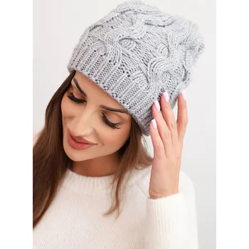 Čepice Dámská zimní čepice z vlny s hrubým copánkovým vzorem K458 šedá UNI