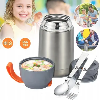 Termoska TERMOSKA OBIADOWY ZE STALI POJEMNIK TERMOSKA NA JÍDLO LED 24H 2x LŽIČKA