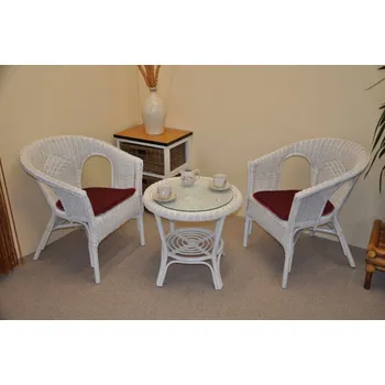 Zahrada Axin Trading s.r.o. Ratanová sedací souprava Fabion bílá polstry vínové Axin Trading s.r.o.