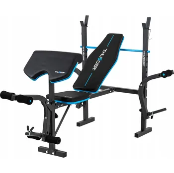 Posilovací lavice Multifunkční posilovací lavice s nastavitelným sklonem, silná, tréninková, s bicepsovou opěrkou (modlitebníkem), skládací Thunder