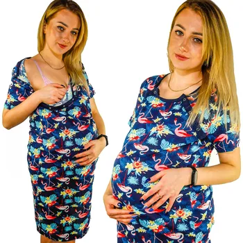 Dámská noční košile TĚHOTENSKÉ NOČNÍ na kojení a porod DRUKY - Bavlna - DRUKY - XL -
