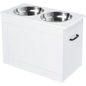 Miska pro psa PawHut miska na krmivo pro psy s úložným prostorem 2 nerezové misky 60x30x41cm v bílé barvě pro psy | Aosom.de