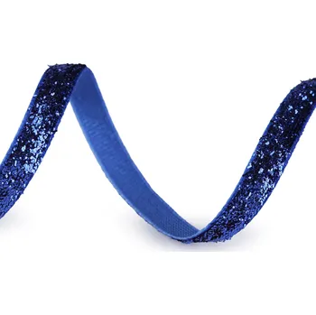 Stuha Sametová lurexová stuha šíře 6 mm, střední, 7 modrá královská